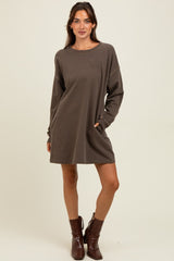 Brown Oversized Long Sleeve T-Shirt Dress