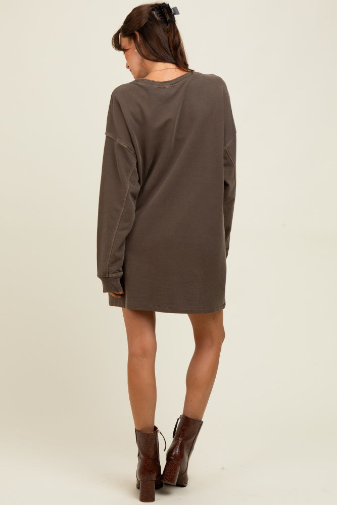 Brown Oversized Long Sleeve T-Shirt Dress