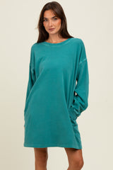 Teal Oversized Long Sleeve T-Shirt Dress