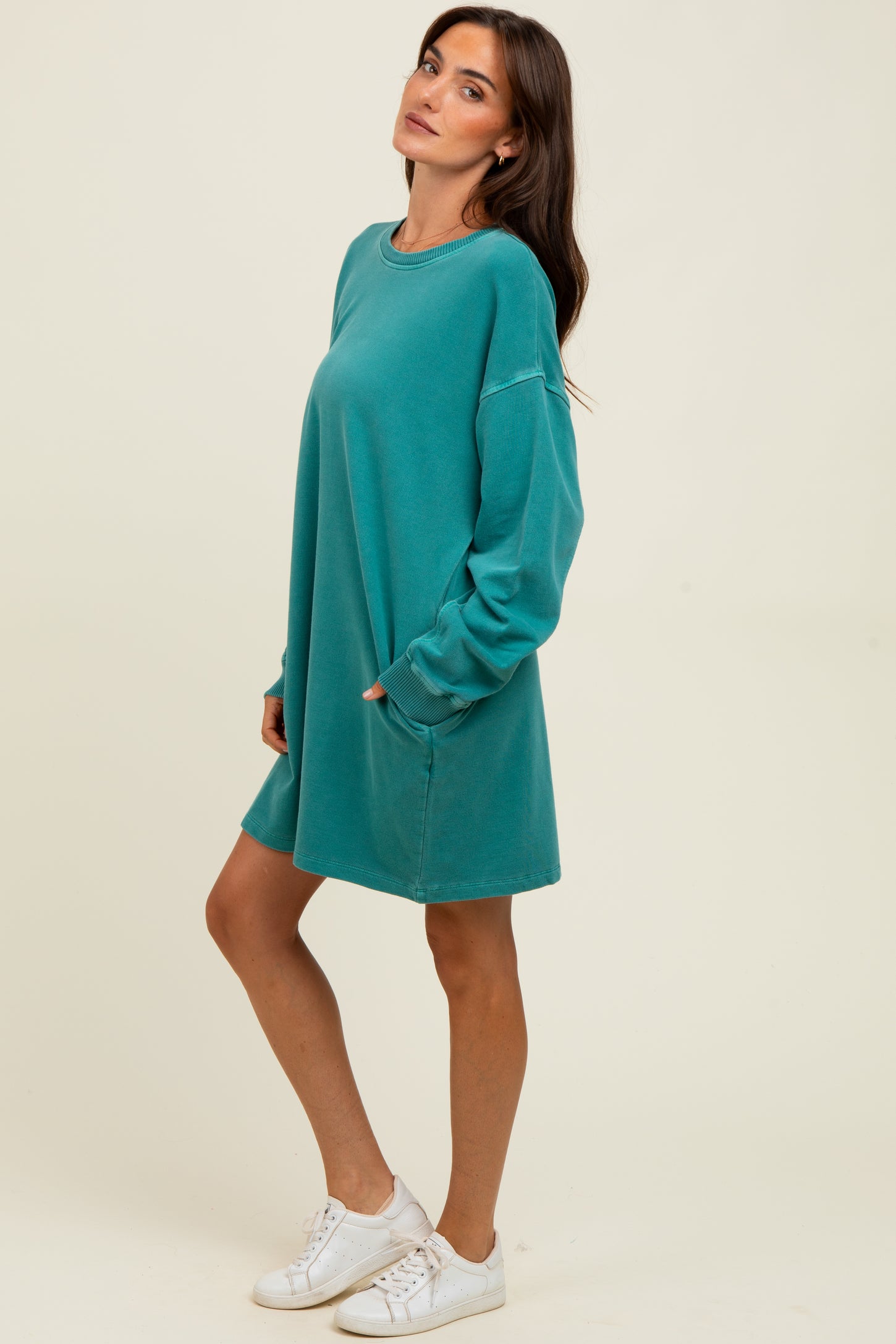 Teal Oversized Long Sleeve T-Shirt Dress