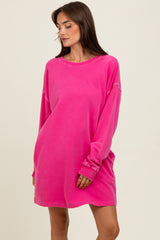 Fuchsia Oversized Long Sleeve T-Shirt Dress