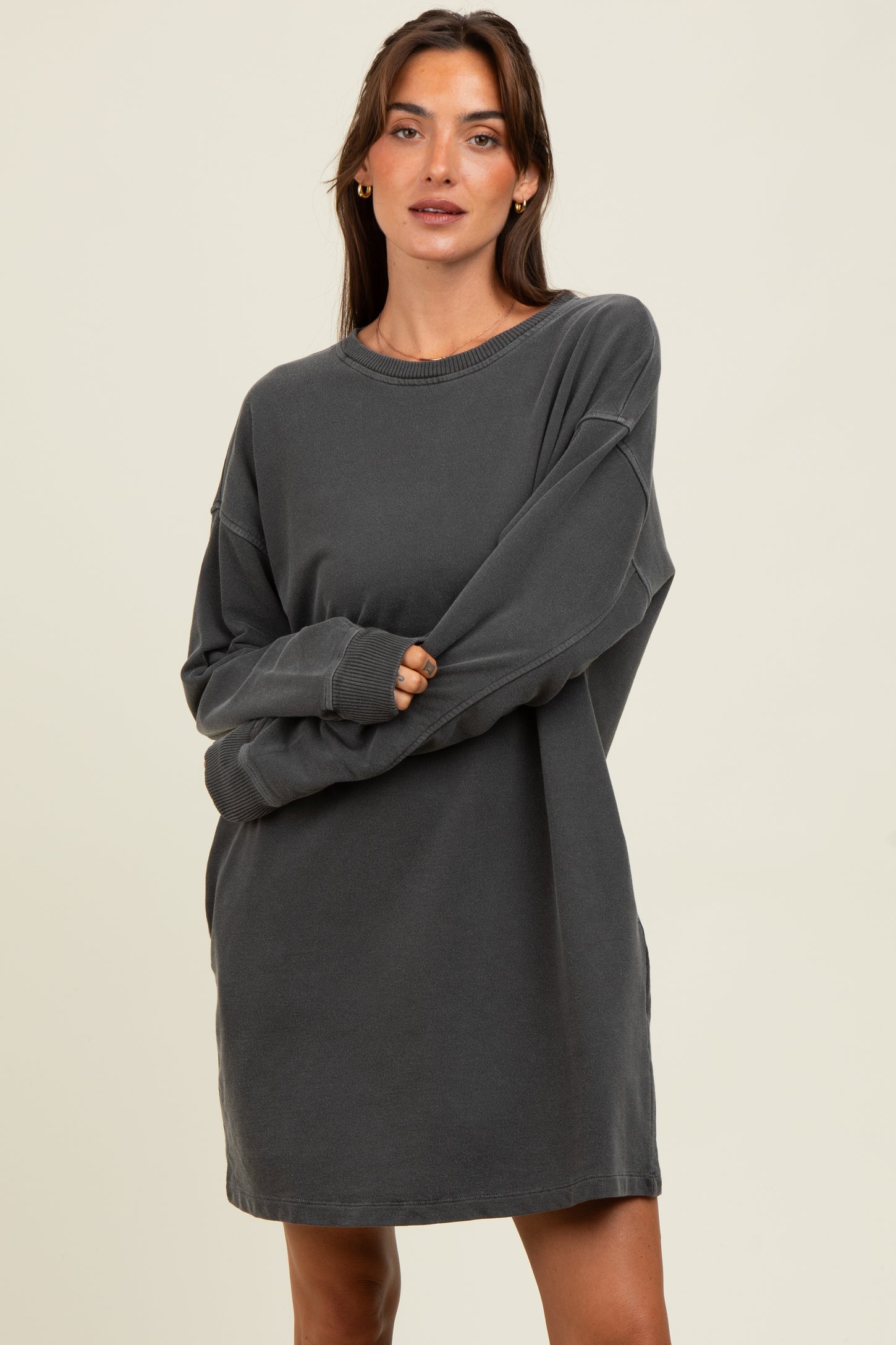 Charcoal Oversized Long Sleeve T-Shirt Dress Charcoal Oversized Long Sleeve T-Shirt Dress
