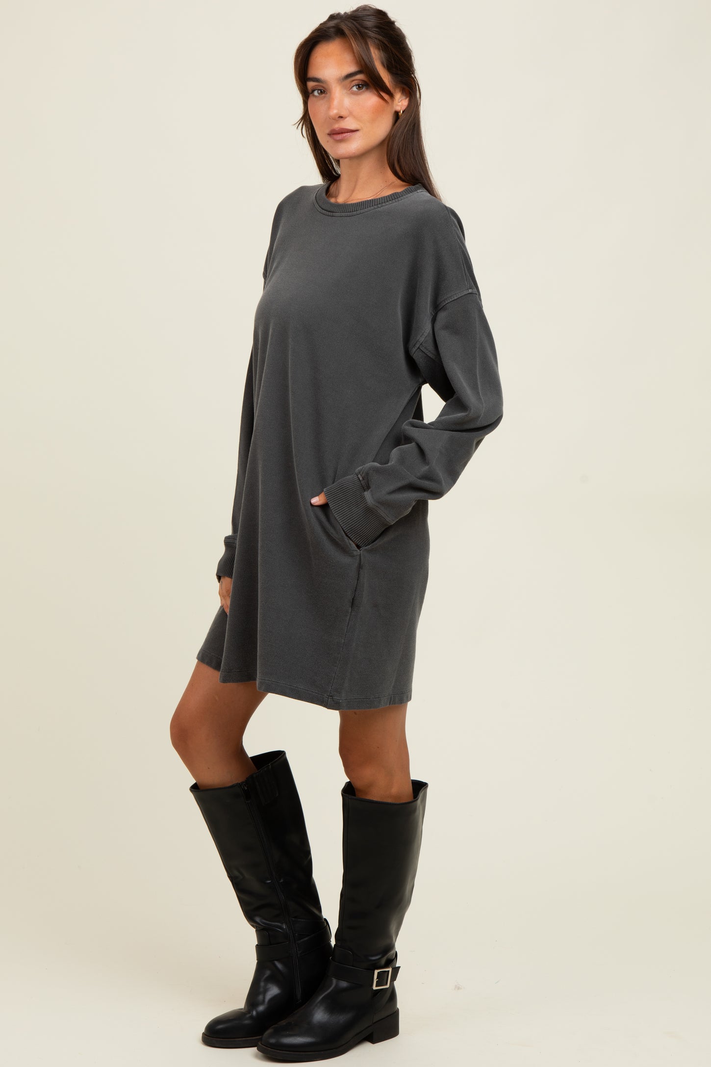 Charcoal Oversized Long Sleeve T-Shirt Dress PinkBlush Charcoal Oversized Long Sleeve T-Shirt Dress PinkBlush