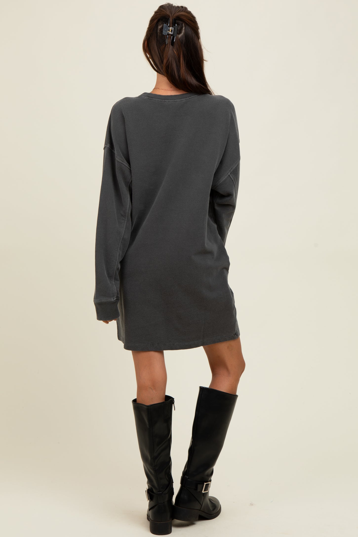 Charcoal Oversized Long Sleeve T-Shirt Dress