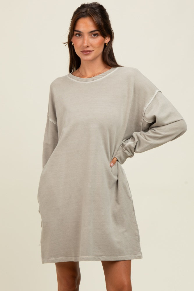 Beige Oversized Long Sleeve T-Shirt Dress Beige Oversized Long Sleeve T-Shirt Dress