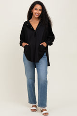 Black Corduroy Contrast Oversized Maternity Hoodie
