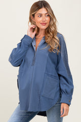 Blue Corduroy Contrast Oversized Maternity Hoodie