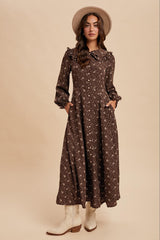 Brown Statement Collar Button Down Maxi Dress