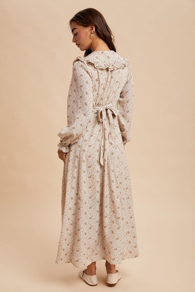 Cream Statement Collar Button Down Maxi Dress