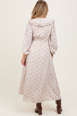 Cream Statement Collar Button Down Maternity Maxi Dress