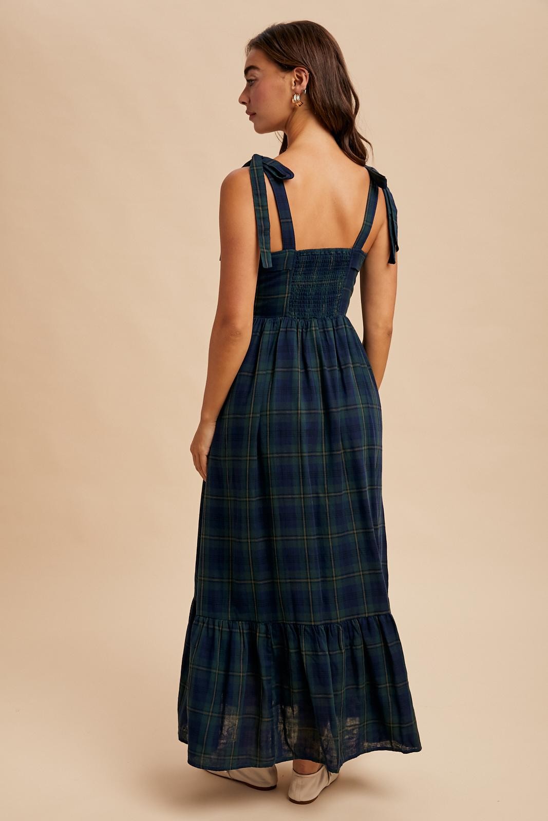 Hunter Green Plaid Sleeveless Cotton Maxi Dress PinkBlush Hunter Green Plaid Sleeveless Cotton Maxi Dress PinkBlush
