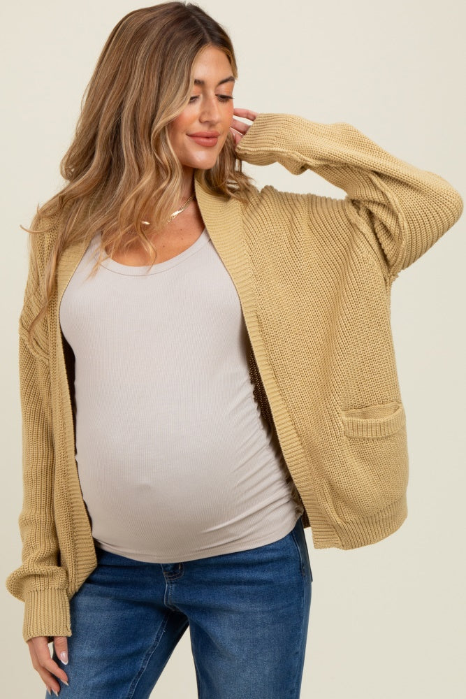 Yellow Chunky Knit Open Maternity Cardigan