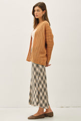 Camel Crochet Knit Scallop Detail Open Cardigan