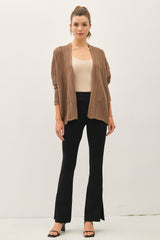 Brown Crochet Knit Scallop Detail Open Cardigan