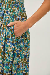 Blue Floral Smocked Tiered Midi Dress