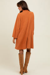 Camel Ribbed Mock Neck Bubble Sleeve Dress