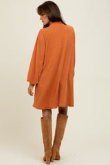 Camel Ribbed Mock Neck Bubble Sleeve Dress