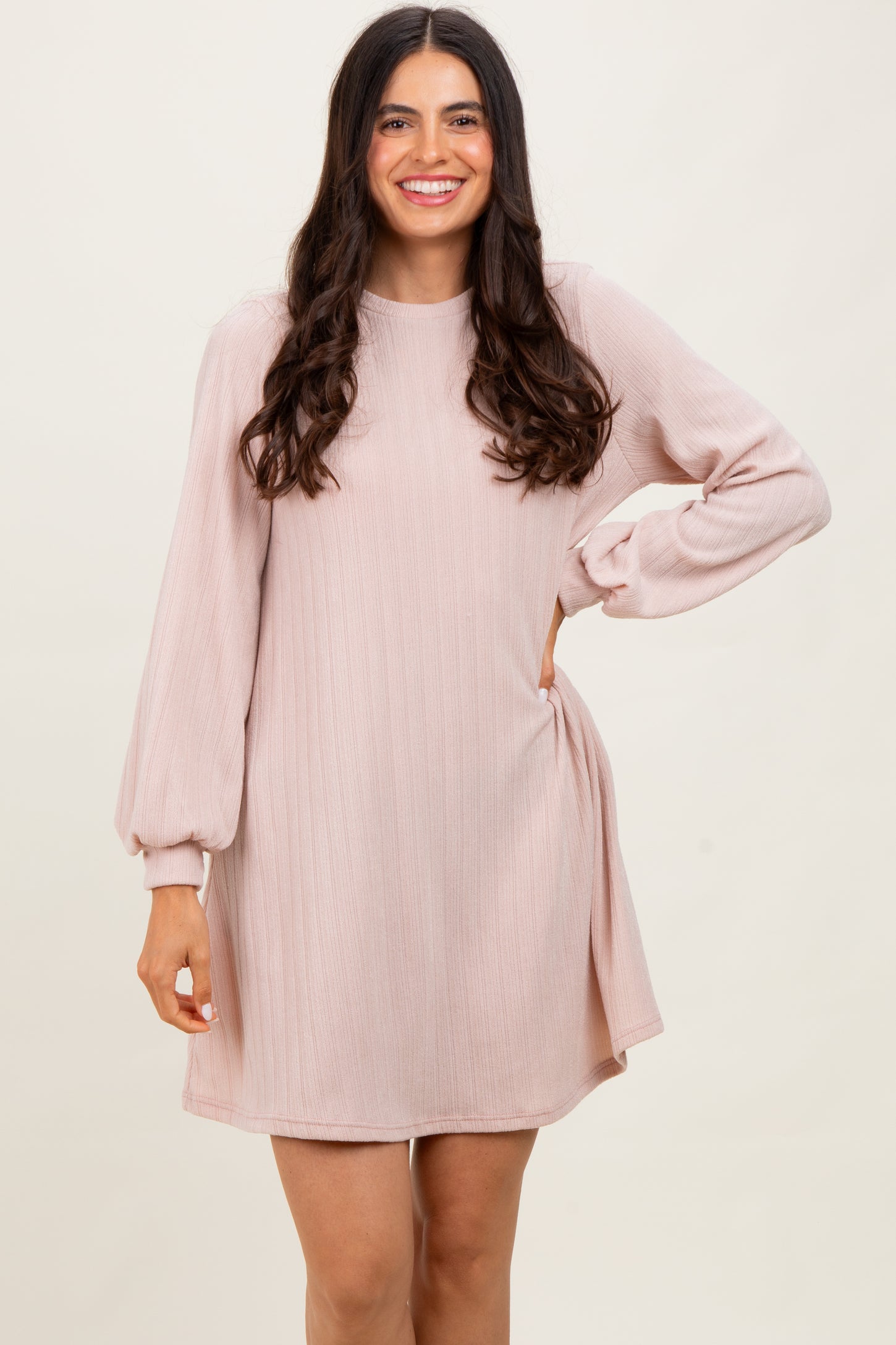 Light Pink Ribbed Mock Neck Bubble Sleeve Maternity Dress – PinkBlush