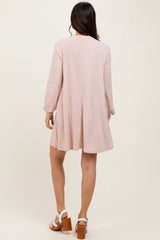 Light Pink Ribbed Mock Neck Bubble Sleeve Dress