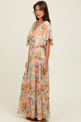 Sage Floral Flyway Sleeve V-Neck Tiered Maxi Dress