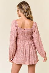 Mauve Printed Smocked Tunic Top