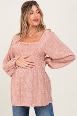 Mauve Printed Smocked Maternity Tunic Top