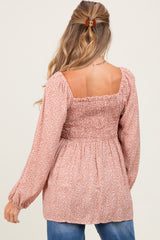 Mauve Printed Smocked Maternity Tunic Top
