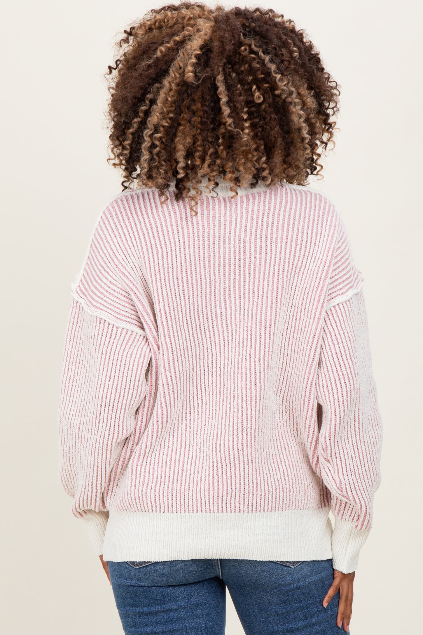 Light Pink Two Tone Stripe Textured Henley Neck Maternity Sweater Top