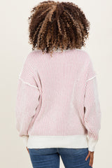 Light Pink Two Tone Stripe Textured Henley Neck Maternity Sweater Top