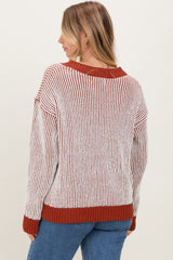 Rust Two Tone Ribbed V-Neck Chenille Maternity Sweater