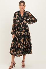 Black Multi Floral Tiered Button Down Maternity Maxi Dress