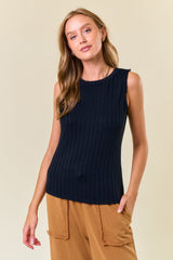 Black Textured Rib Ruffle Detail Maternity Tank Top