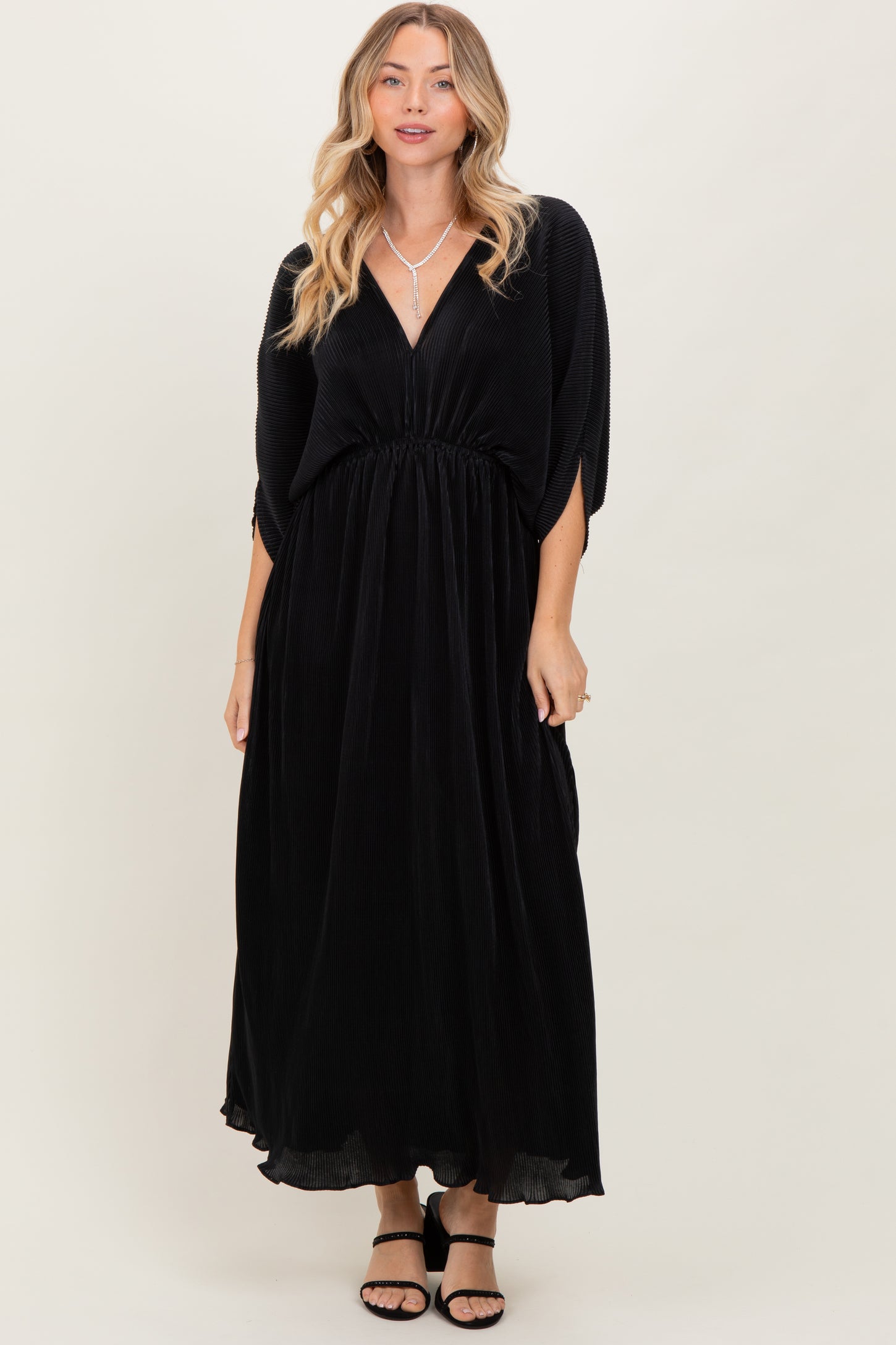 Black Pleated Satin Dolman Sleeve Maternity Maxi Dress – PinkBlush