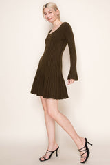Brown Ribbed Knit Mini Sweater Dress