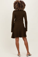 Brown Ribbed Knit Maternity Mini Sweater Dress