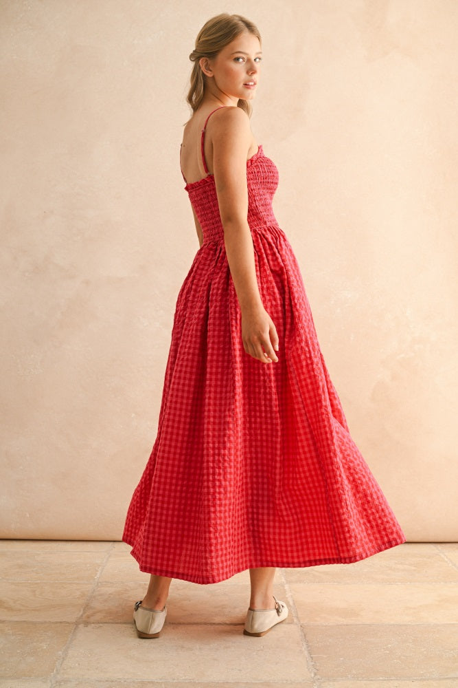 Red Gingham Smocked Ruffle Accent Maxi Dress – PinkBlush Red Gingham Smocked Ruffle Accent Maxi Dress – PinkBlush