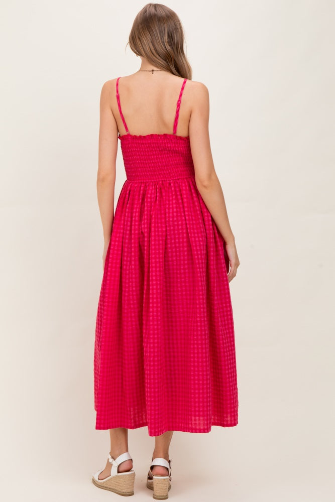 Red Gingham Smocked Ruffle Accent Maternity Maxi Dress PinkBlush Red Gingham Smocked Ruffle Accent Maternity Maxi Dress PinkBlush