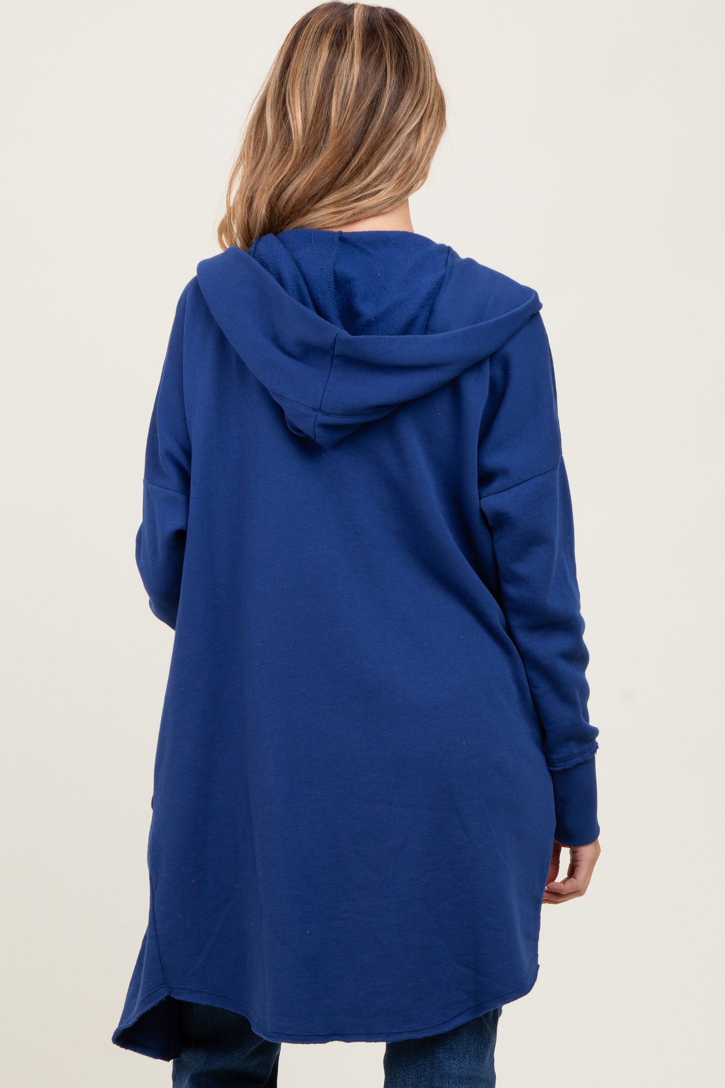 Royal Blue Hooded Long Maternity Cardigan