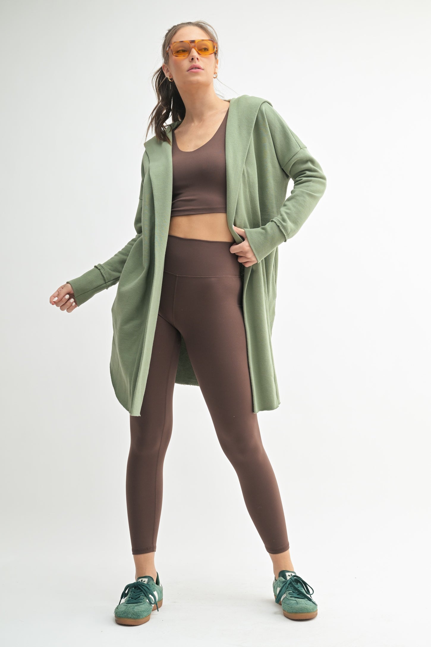 Light Olive Hooded Long Maternity Cardigan