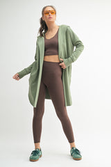 Light Olive Hooded Long Maternity Cardigan