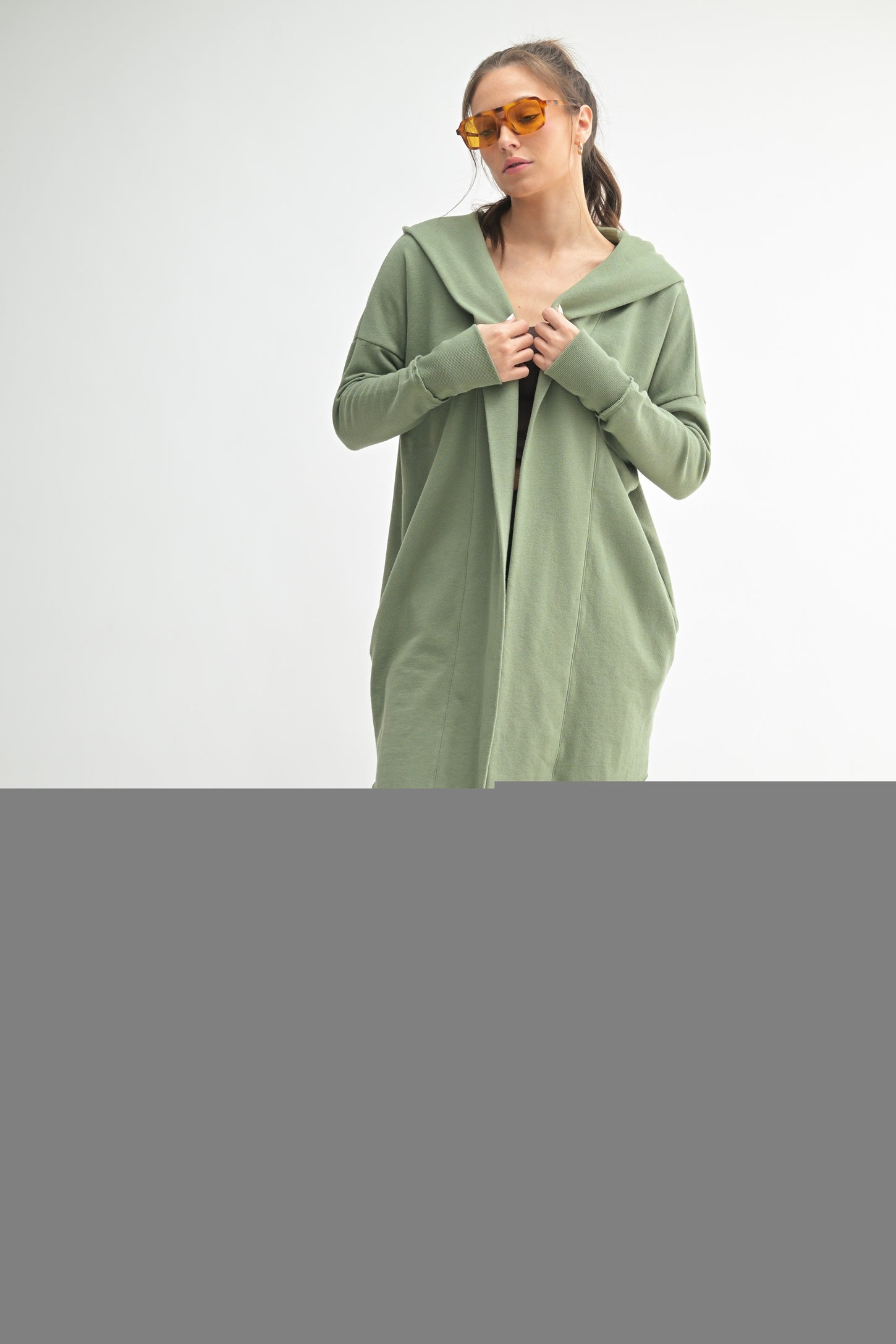 Light Olive Hooded Long Cardigan