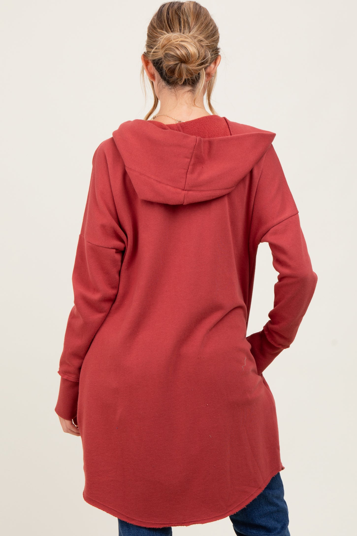 Rust Hooded Long Maternity Cardigan