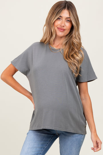 Grey Slouchy Maternity Short Sleeve Tee