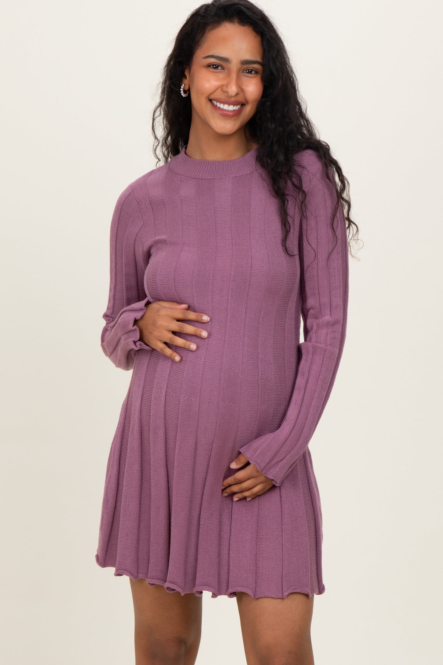 Plum Wide Rib Maternity Mini Sweater Dress – PinkBlush