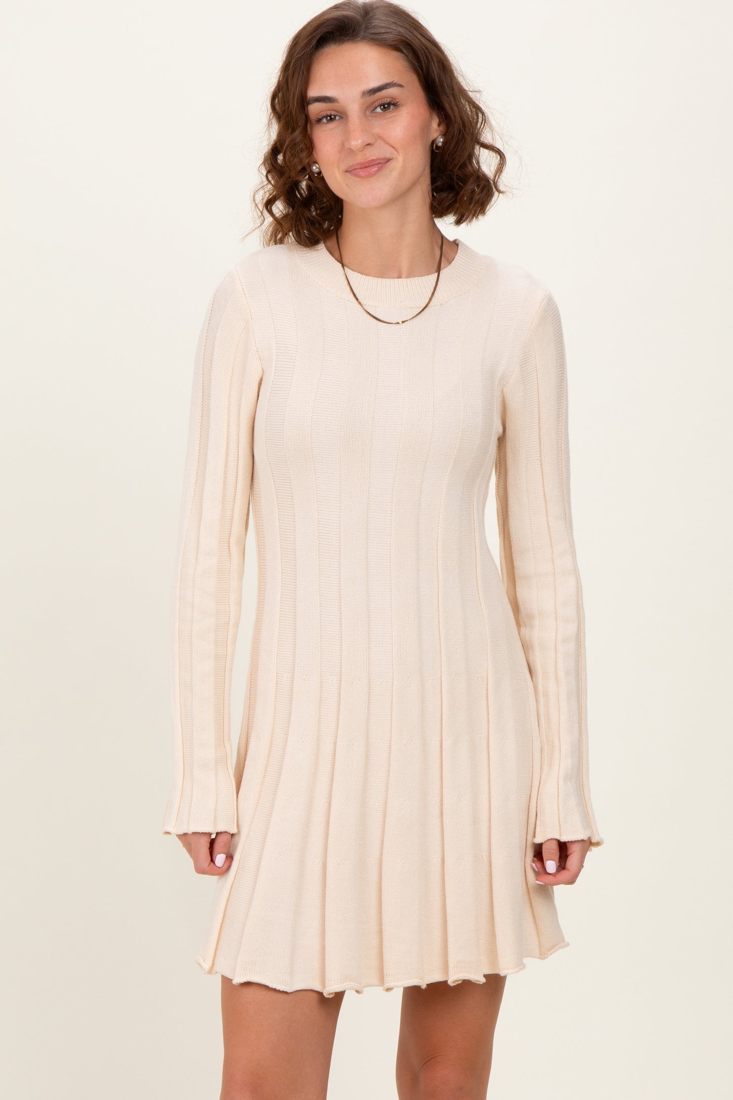 Cream Wide Rib Mini Sweater Dress