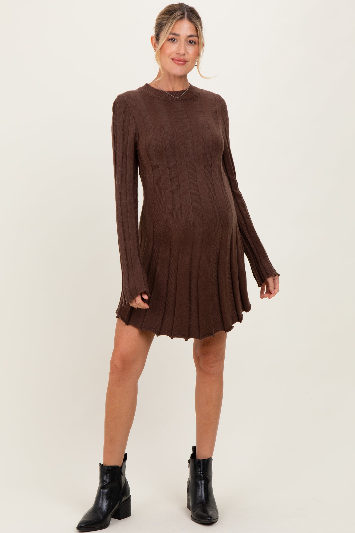 Brown Wide Rib Maternity Mini Sweater Dress Brown Wide Rib Maternity Mini Sweater Dress