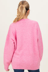 Pink Oversized Maternity Toggle Button Cardigan
