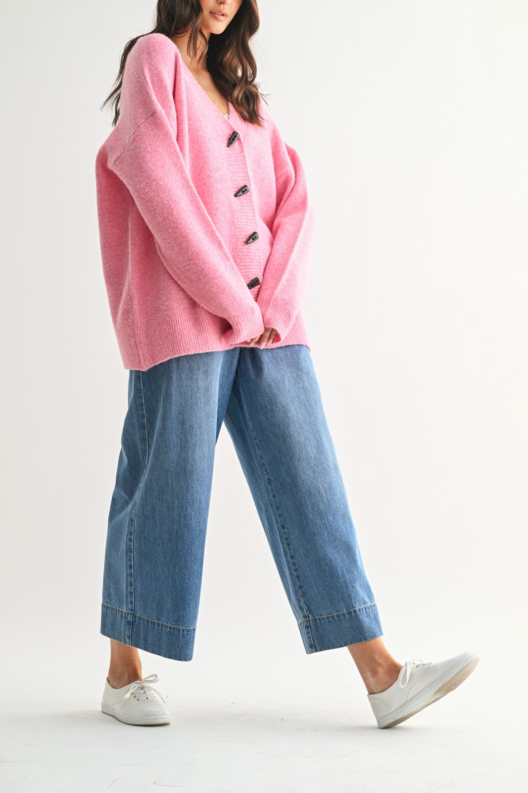 Pink Oversized Toggle Button Cardigan