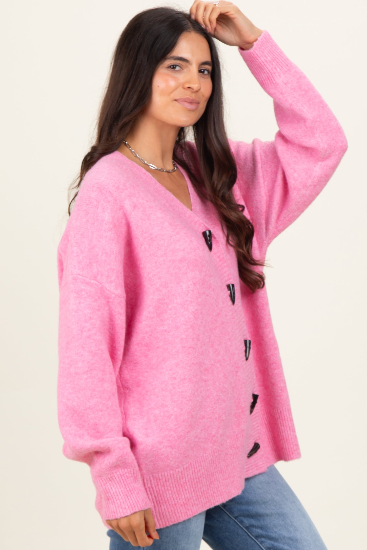 Pink Oversized Toggle Button Cardigan