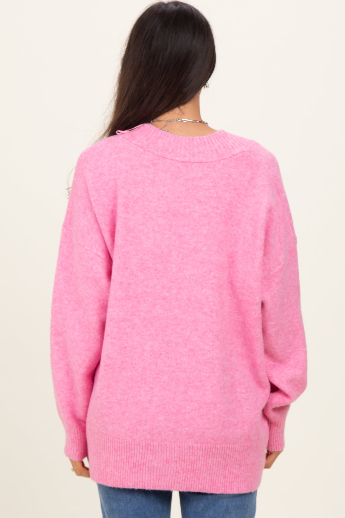 Pink Oversized Toggle Button Cardigan